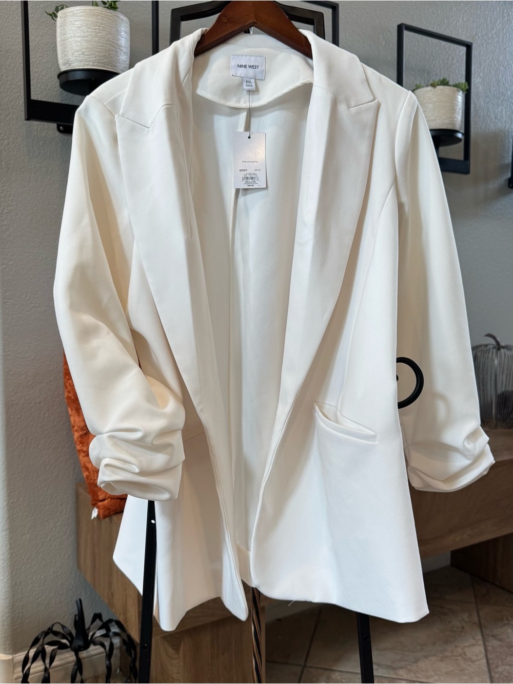 Nine West Ivory Open-Front Draped Blazer